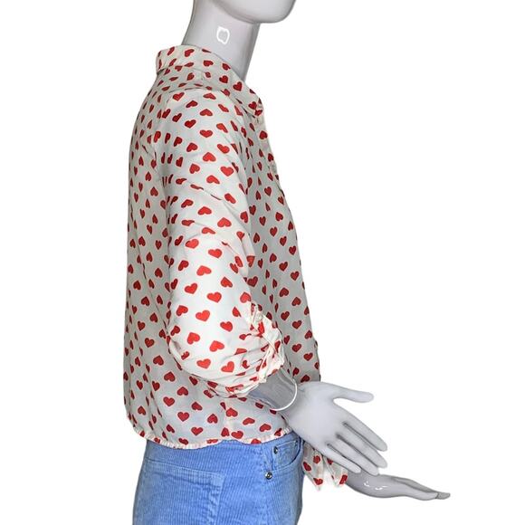 FB Sister Shirt Heart Print Button Down Long Sleeve Toll-tab Size XS - Picture 6 of 12